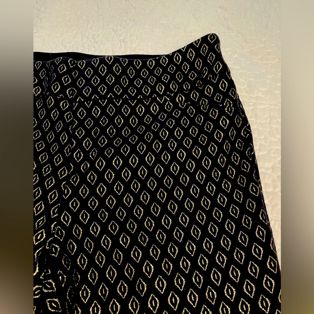 Dress pants, black with gold thread diamond shaped pattern
